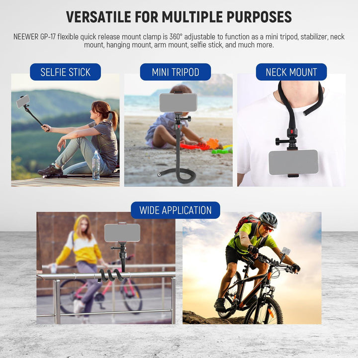 Abrazadera de montaje de liberación rápida flexible NEEWER GP-17 compatible con GoPro Insta360 DJI iPhone 15