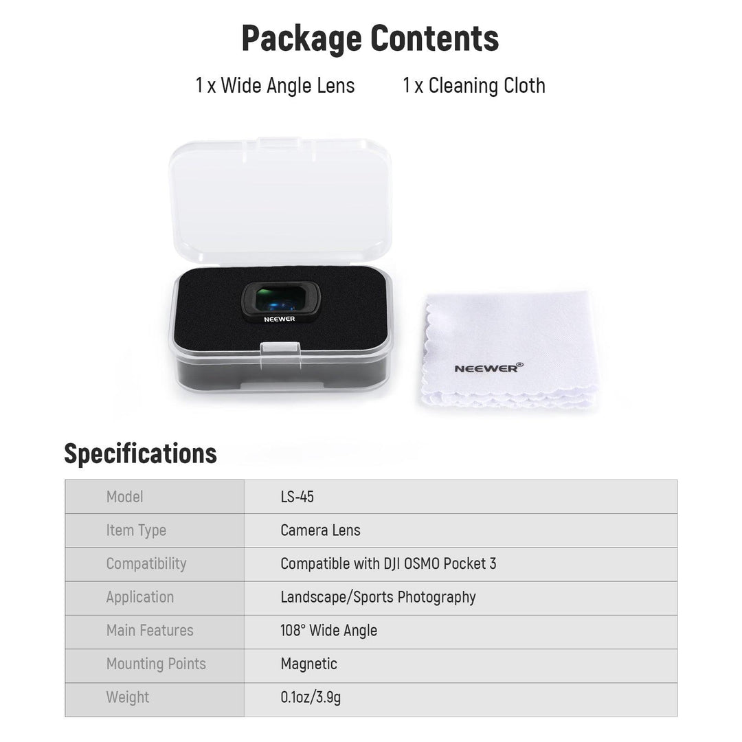 Lente gran angular NEEWER LS-45 0,75X para DJI OSMO Pocket 3