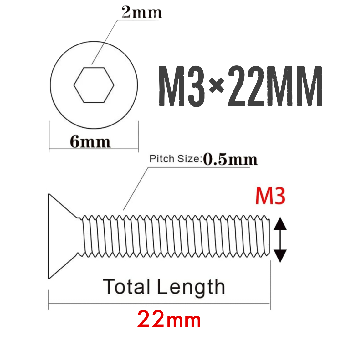 Vis à tête plate M3 × 22 mm – (lot de 10)