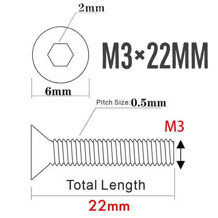 Vis à tête plate M3 × 22 mm – (lot de 10)