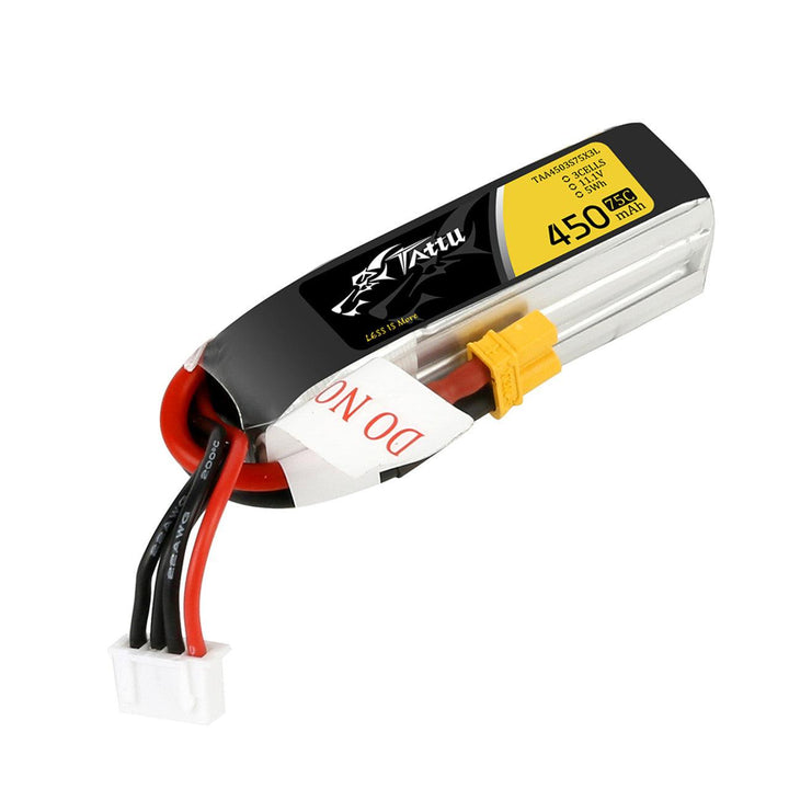Batterie Tattu 450mAh 3S 75C 11.1V LiPo avec prise XT30 - Taille longue
