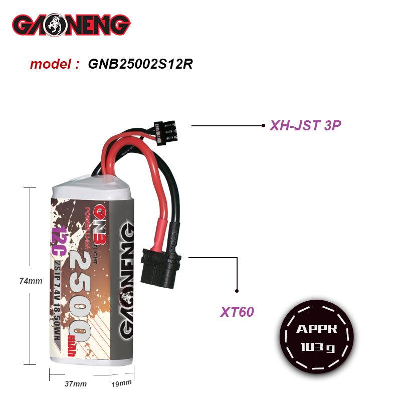 Pack de batterie lithium-ion GNB 2500 mAh 7,4 V 2 S 12 C 18650 longue portée FPV