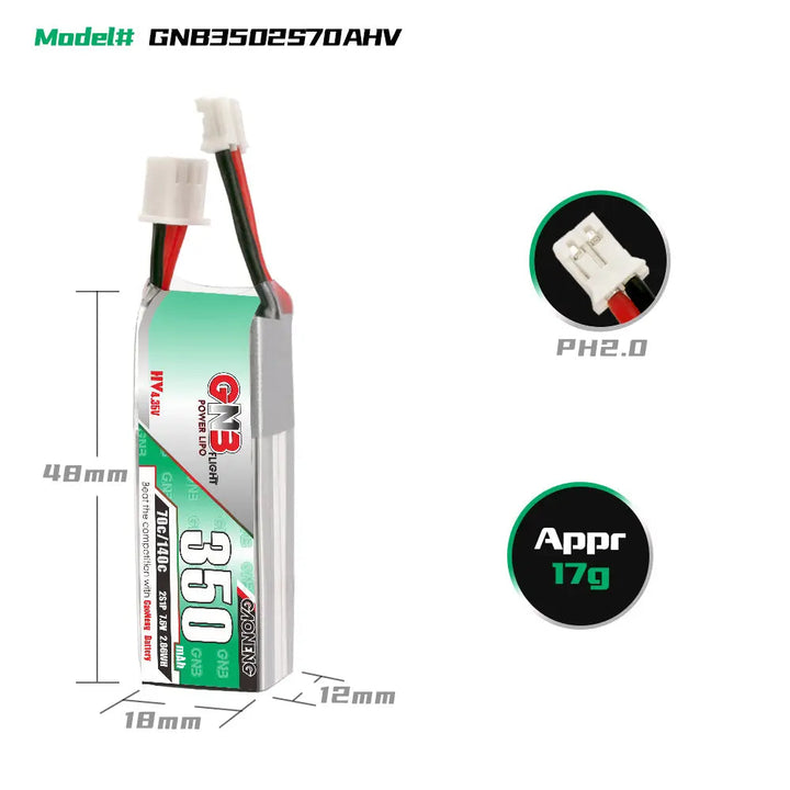 Batterie GNB 350 mAh 2 S 7,6 V HT 70 C 140 C