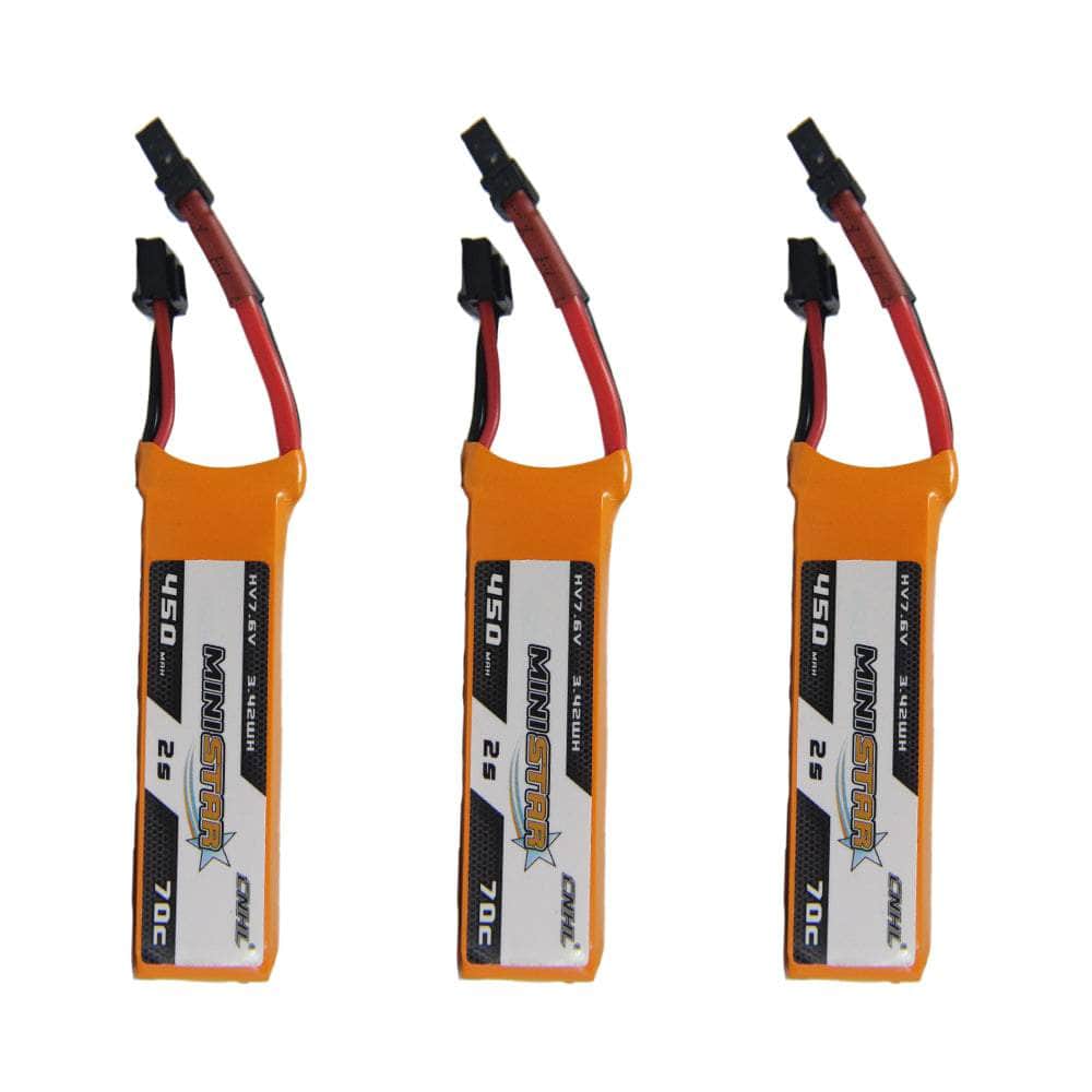CNHL MiniStar 7.6V 2S 450mAh 70C LiPo Micro Battery (3 Pack) - XT30 at WREKD Co.
