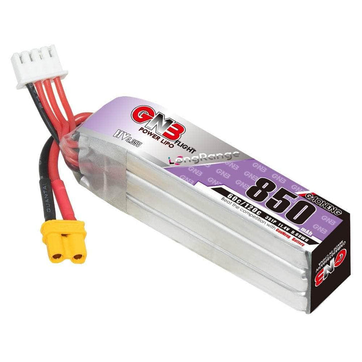 Gaoneng GNB 11.4V 3S 850mAh 60C LiHV Micro Battery (Long Type) - XT30 at WREKD Co.