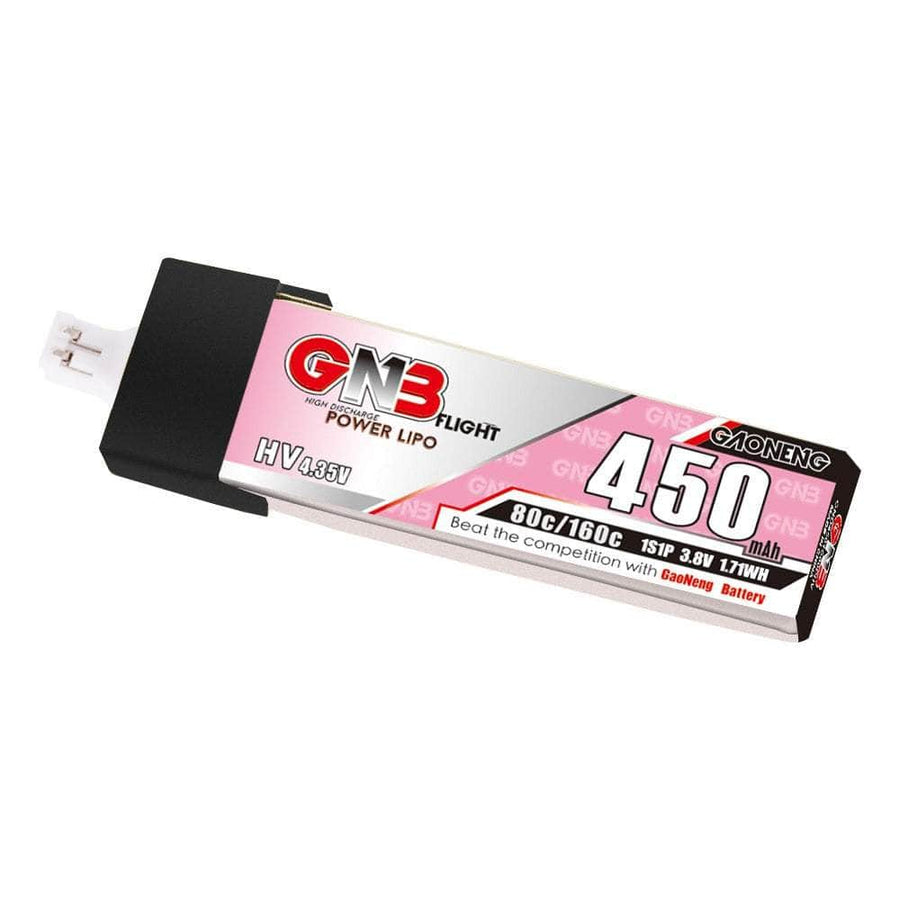 Gaoneng GNB 3.7V 1S 450mAh 80C LiHV Whoop/Micro Battery w/ Plastic Head - PH2.0 at WREKD Co.