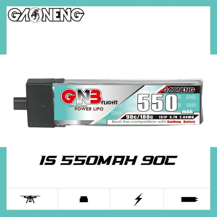 Gaoneng GNB 3.7V 1S 550mAh 90C LiPo Whoop/Micro Battery w/ Plastic Head - A30 at WREKD Co.