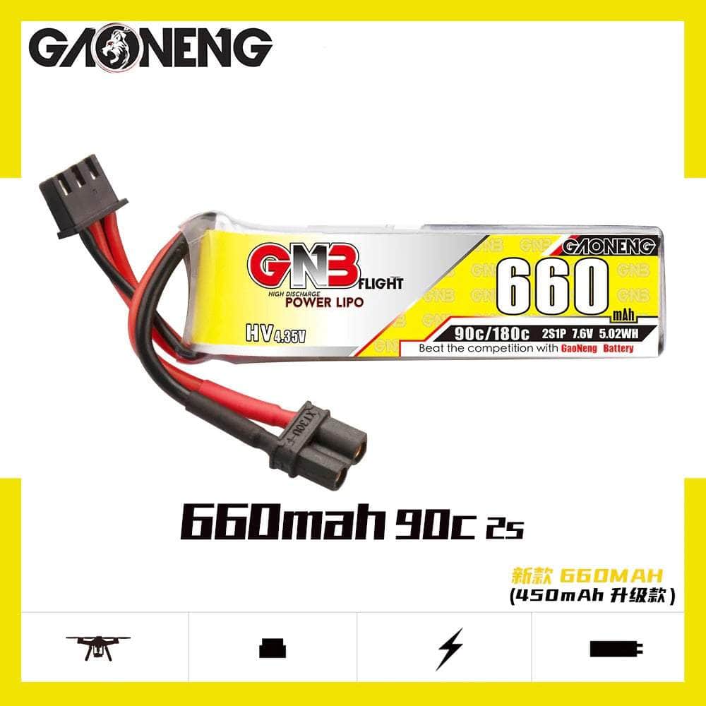 Gaoneng GNB 7.6V 2S 660mAh 90C LiHV Micro Battery (Long Type) - XT30 at WREKD Co.