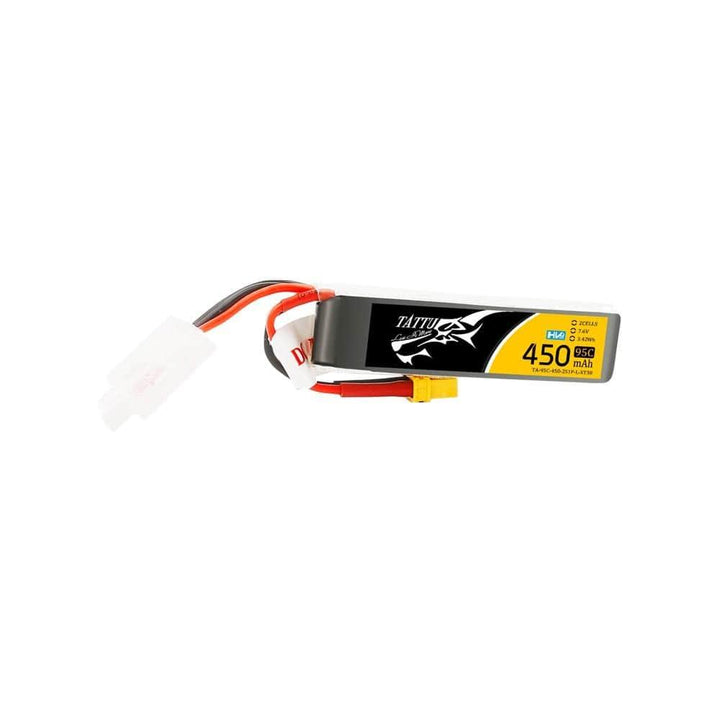 Tattu 7.6V 2S 450mAh 95C LiHV Micro Battery (Long Type) - XT30 at WREKD Co.
