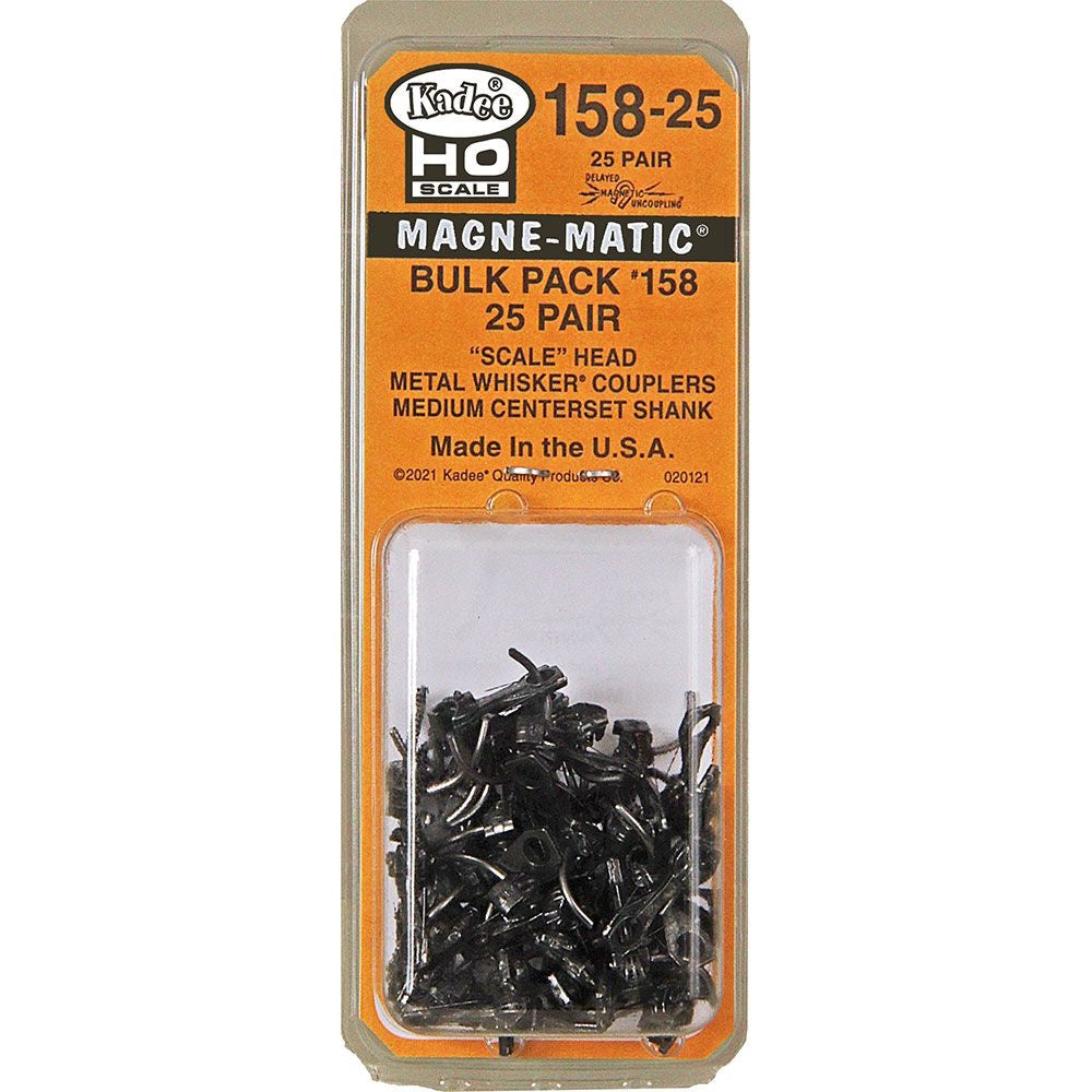 Kadee 158-25 Bulk Pack 25 pair #158 Scale Whisker Metal Couplers Medium 9/32" HO