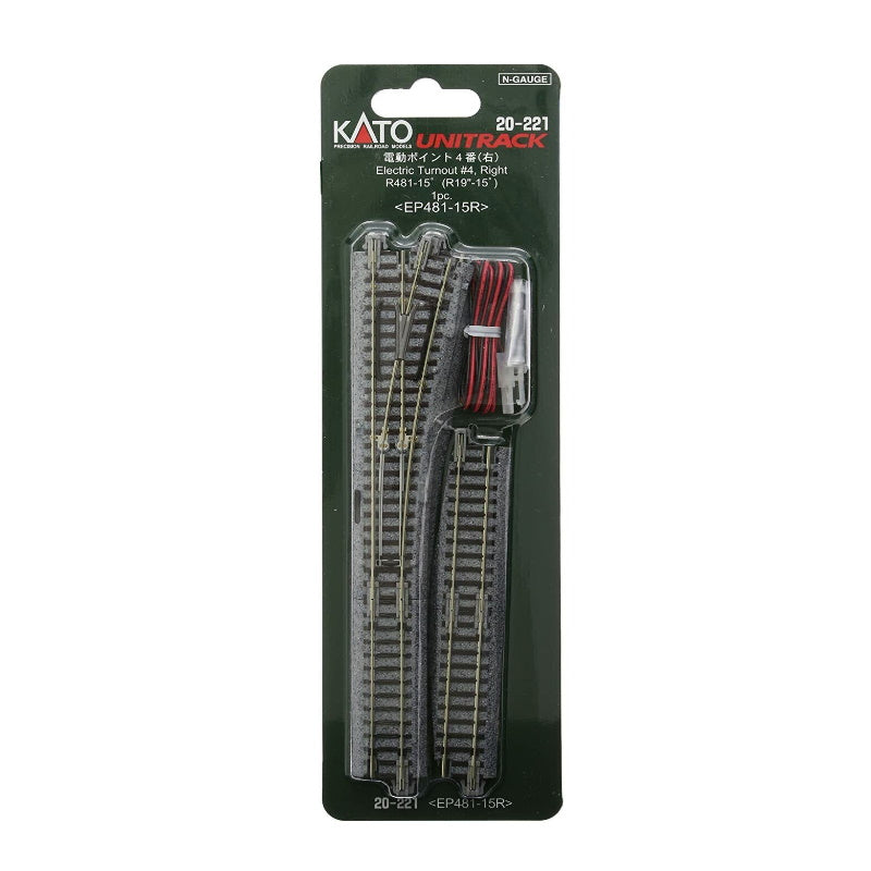 Kato 20-221 N Scale #4 Right Turnout with R481-15º EP481-15L