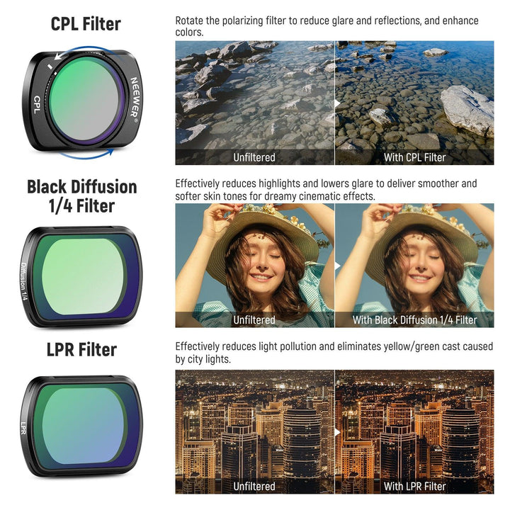NEEWER - Juego de 14 filtros magnéticos ND, CPL y de efectos para DJI OSMO Pocket 3 