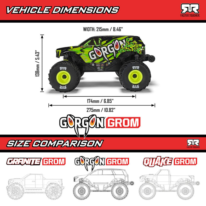 ARRMA 2130T2 [RED] Gorgon Grom 4x4 1/16 Scale RTR Brushed Monster Truck