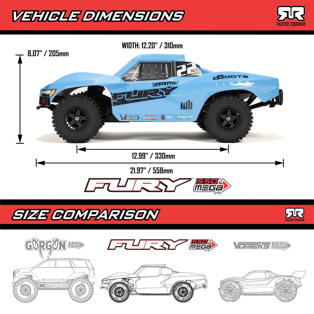 ARRMA ARA3221ST1 - 1/10 FURY 2WD RTR Brushed Short Course Truck - Red