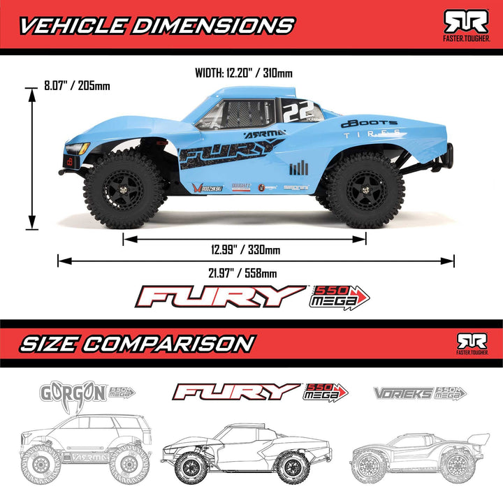ARRMA ARA3221ST1 - 1/10 FURY 2WD RTR Brushed Short Course Truck - Red