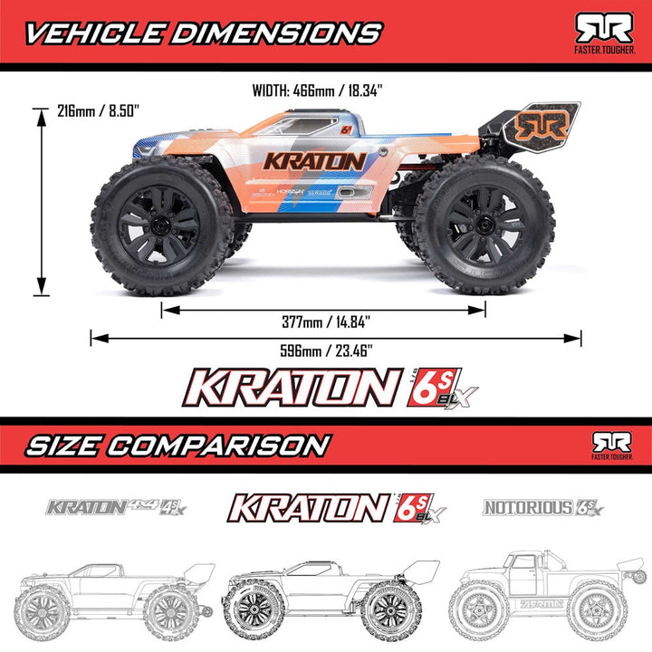 ARRMA ARA8608V6T1 1/8 KRATON 6S 4X4 RTR Brushless Speed Truck, Blue/Orange