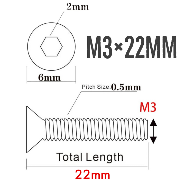 M3×22mm Flat Head Screws - (10 Pack)