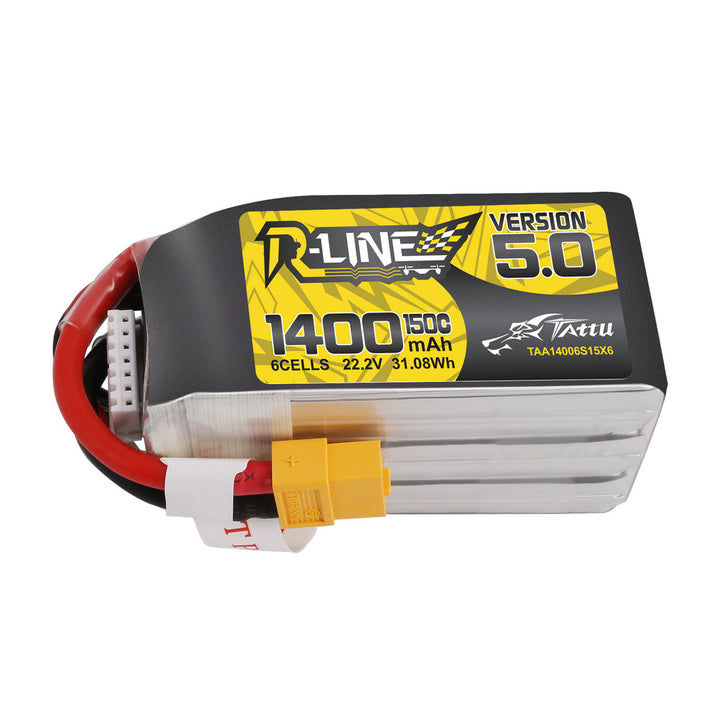 Tattu R-Line Version 5.0 1400mAh 6S 150C 22.2V LiPo Battery Pack with XT60 Plug