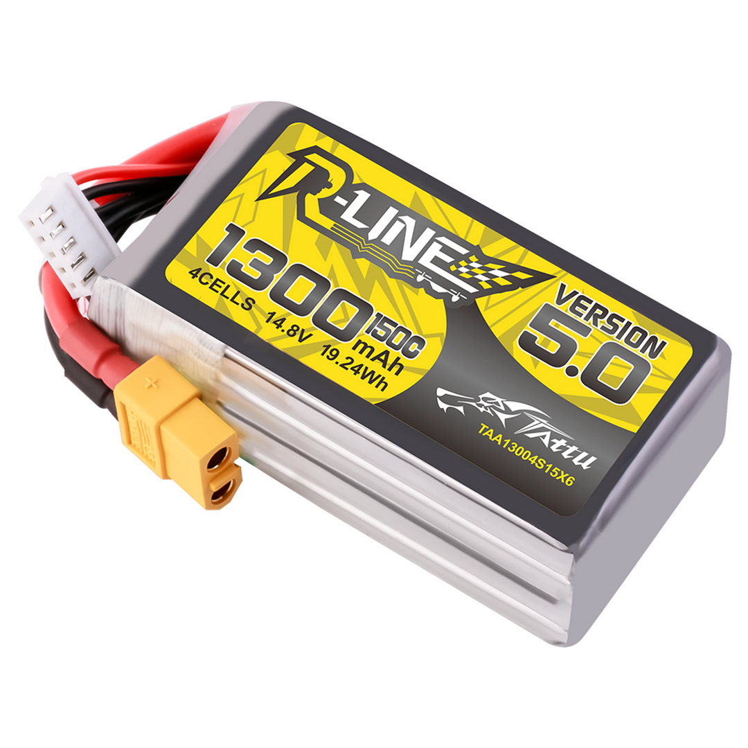 Tattu R-Line Version 5.0 1300mAh 4S 14.8V 150C LiPo Battery Pack with XT60 Plug