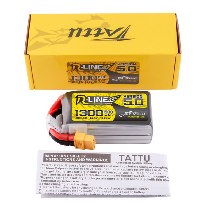 Tattu R-Line Version 5.0 1300mAh 4S 14.8V 150C LiPo Battery Pack with XT60 Plug