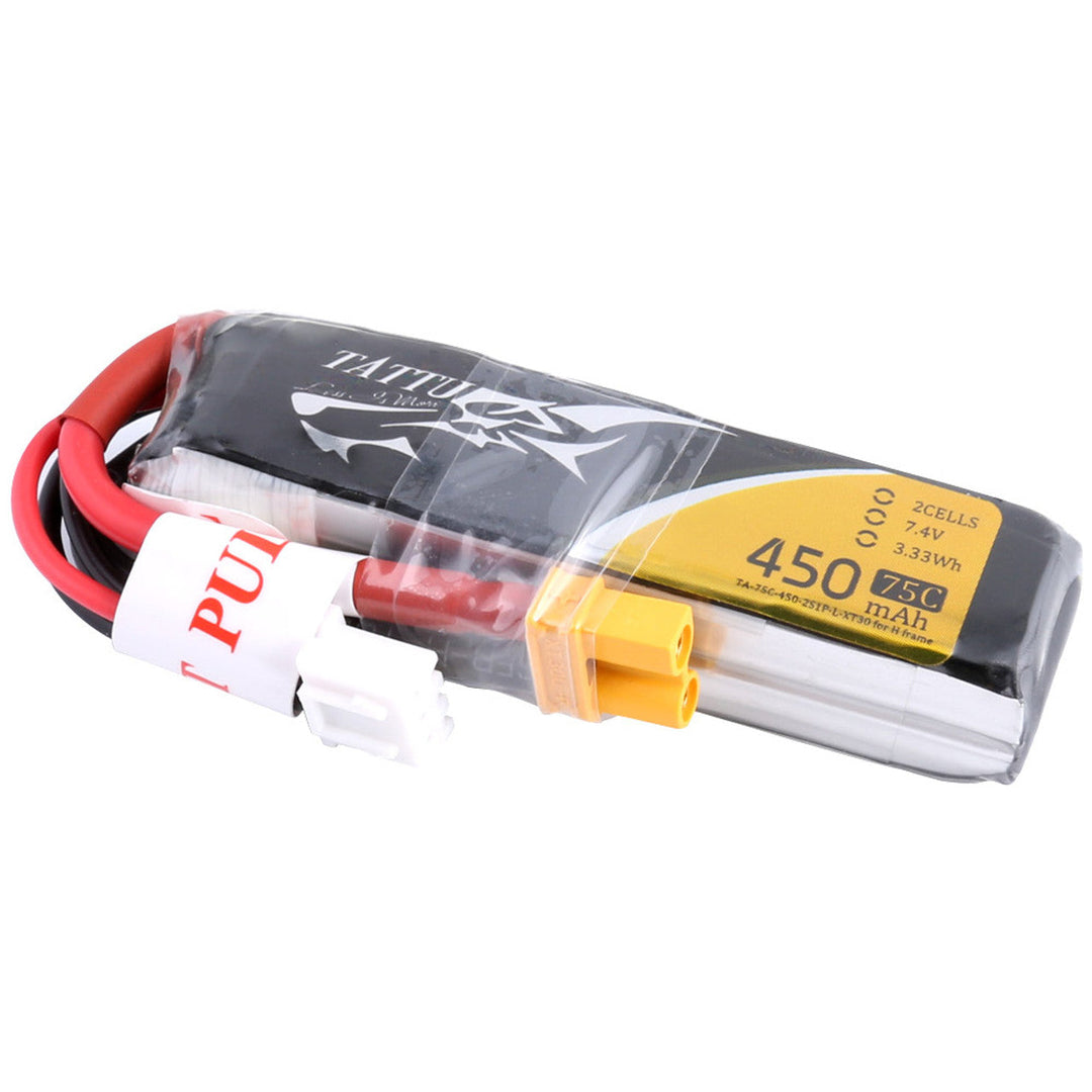 Tattu 450mAh 2S 75C 7.4V LiPo Battery Pack With XT30 Plug - Long Size