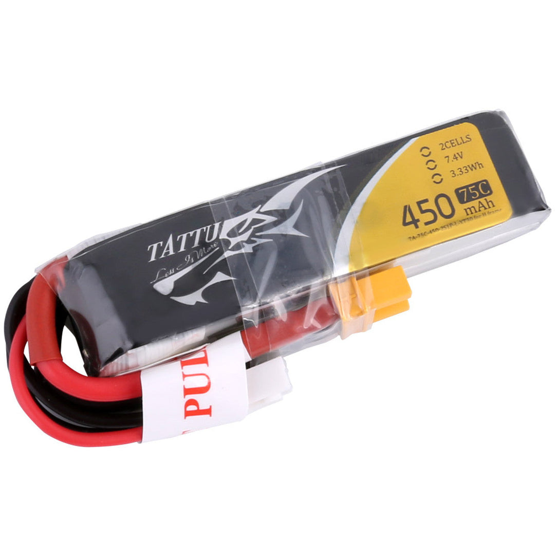 Tattu 450mAh 2S 75C 7.4V LiPo Battery Pack With XT30 Plug - Long Size