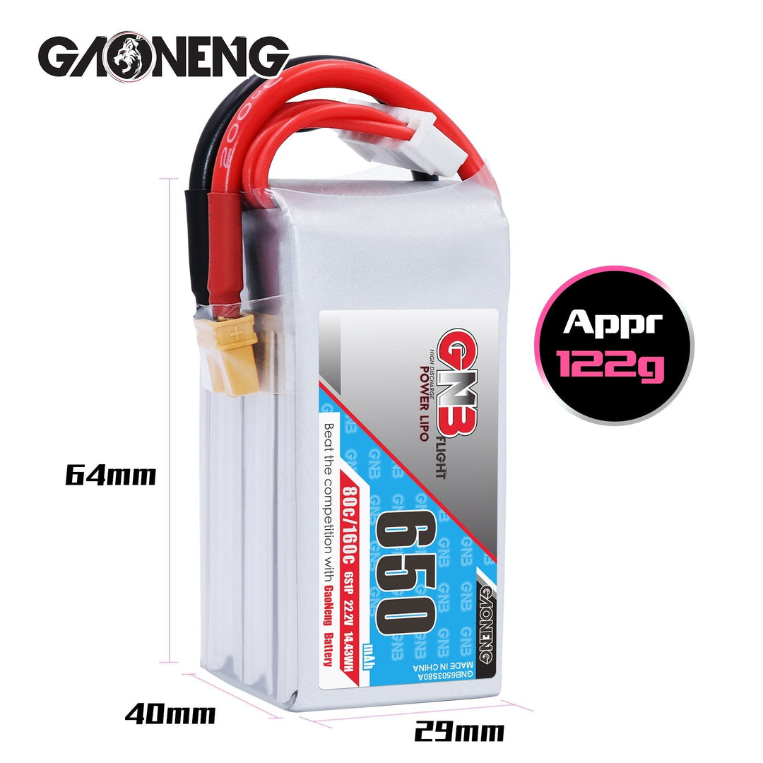 GNB 650mAh 22.2v 6S 80C - XT30 Lipo Battery