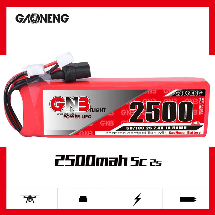 Batterie GNB LiPo 2S 2500MAH 7.4V 5C 10C pour FrSky X9D plus 2019 nouvelle édition XT60 connecteur XH2.54