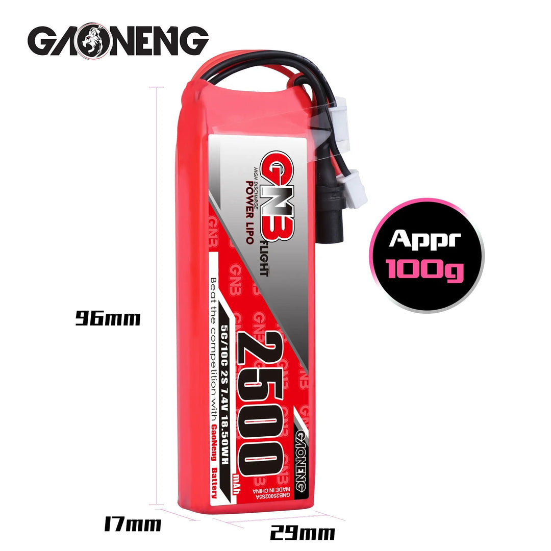 Batterie GNB LiPo 2S 2500MAH 7.4V 5C 10C pour FrSky X9D plus 2019 nouvelle édition XT60 connecteur XH2.54