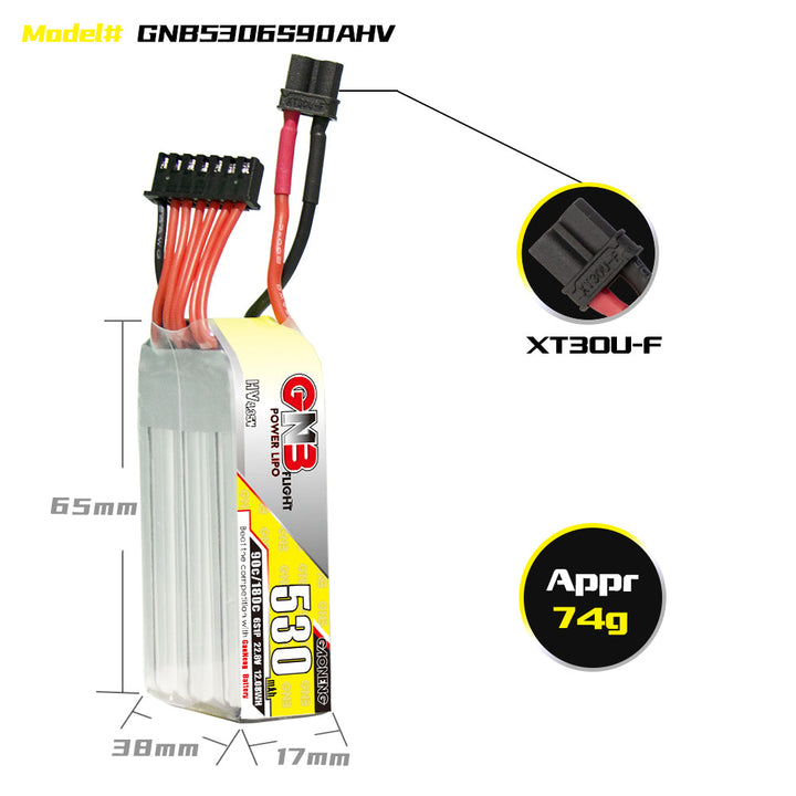 GNB 530mah 6S 22.8V HV 90c  LiPo Battery XT30