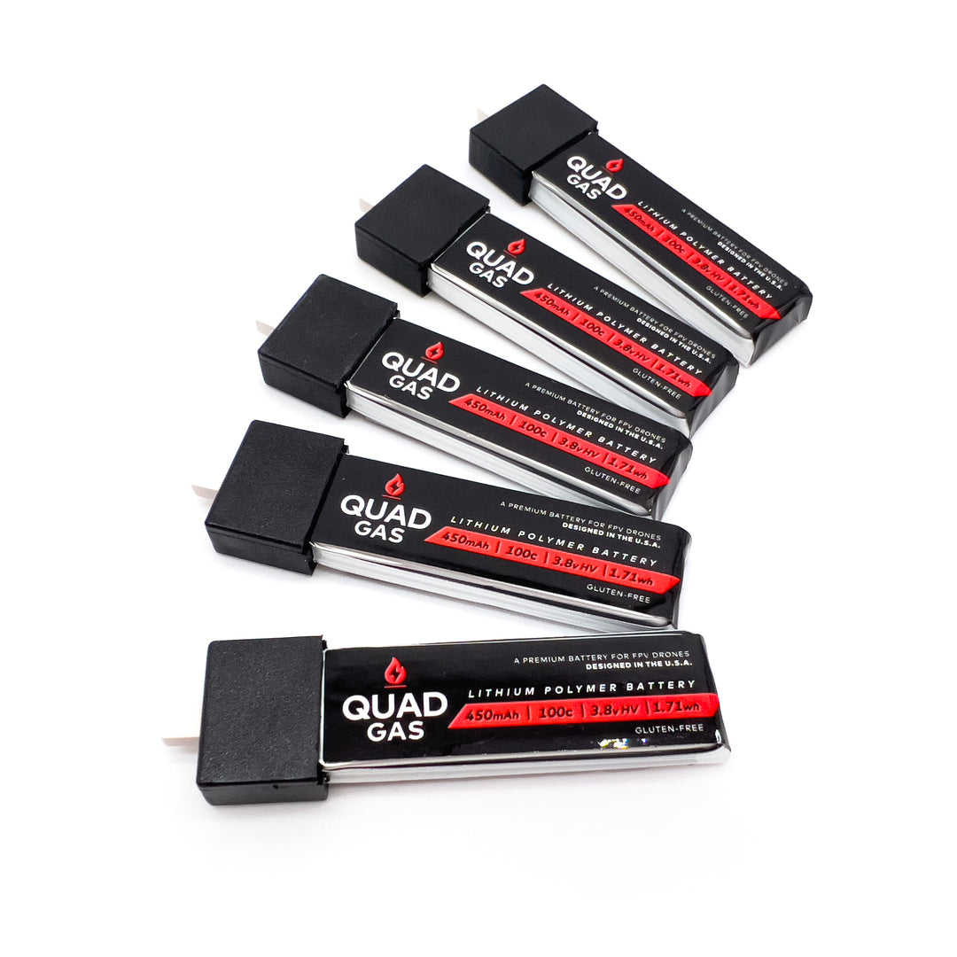 Quad Gas 1S 450mAh V2 100C Battery for Micro/Whoops (5pc) - BT2.0