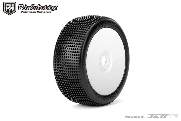 Powerhobby Marco 1/8 Buggy Mounted Tires White Dish Wheels (2) Ultra Soft