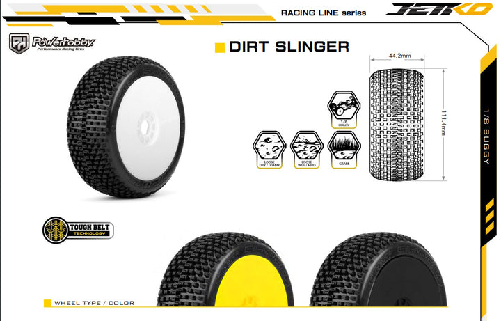 Powerhobby Dirt Slinger 1/8 Buggy Mounted Tires White (2) Super Soft
