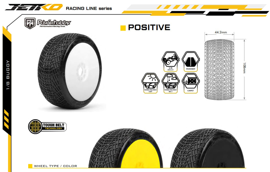 Powerhobby Positive 1/8 Buggy Mounted Tires Black (2) Super Soft