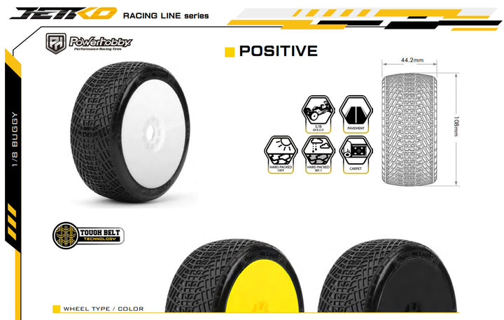 Powerhobby Positive 1/8 Buggy Mounted Tires Black (2) Super Soft