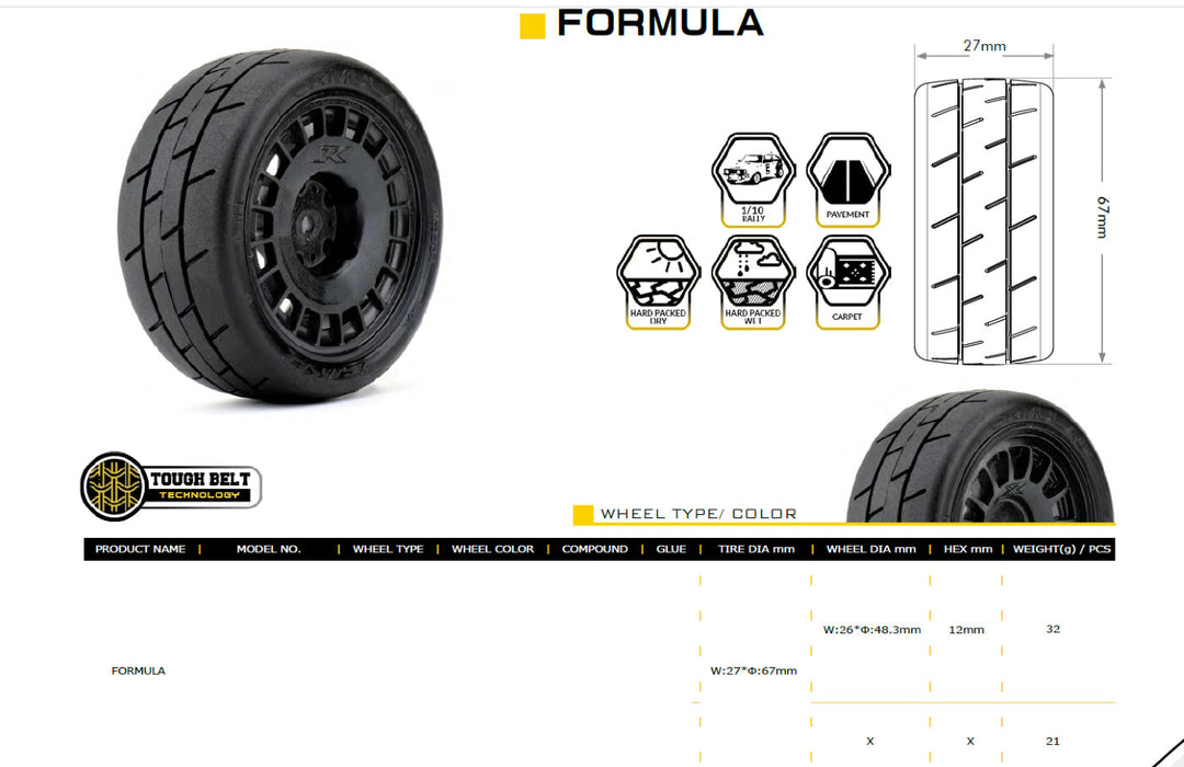 Powerhobby 1/10 Rally Car Formula Mounted Tires / Radial Wheels (4)