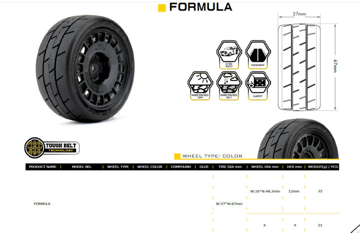 Powerhobby 1/10 Rally Car Formula Mounted Tires / Radial Wheels (4)