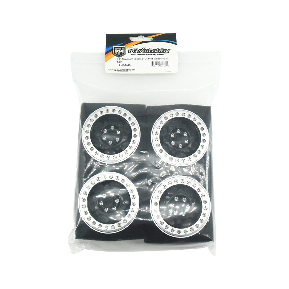 Powerhobby Aluminum 2.2" Beadlock Wheels Black Star (4) 1/10 Rock Crawler