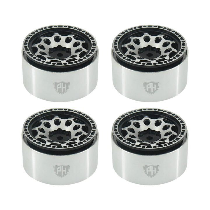 Powerhobby Aluminum 2.2" Beadlock Wheels Silver / Black (4) 1/10 Rock Crawler