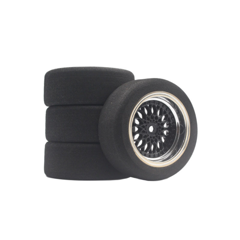 Powerhobby Mounted Foam Tires / Wheels (4) 1/10 Touring Car 6mm Offset Black