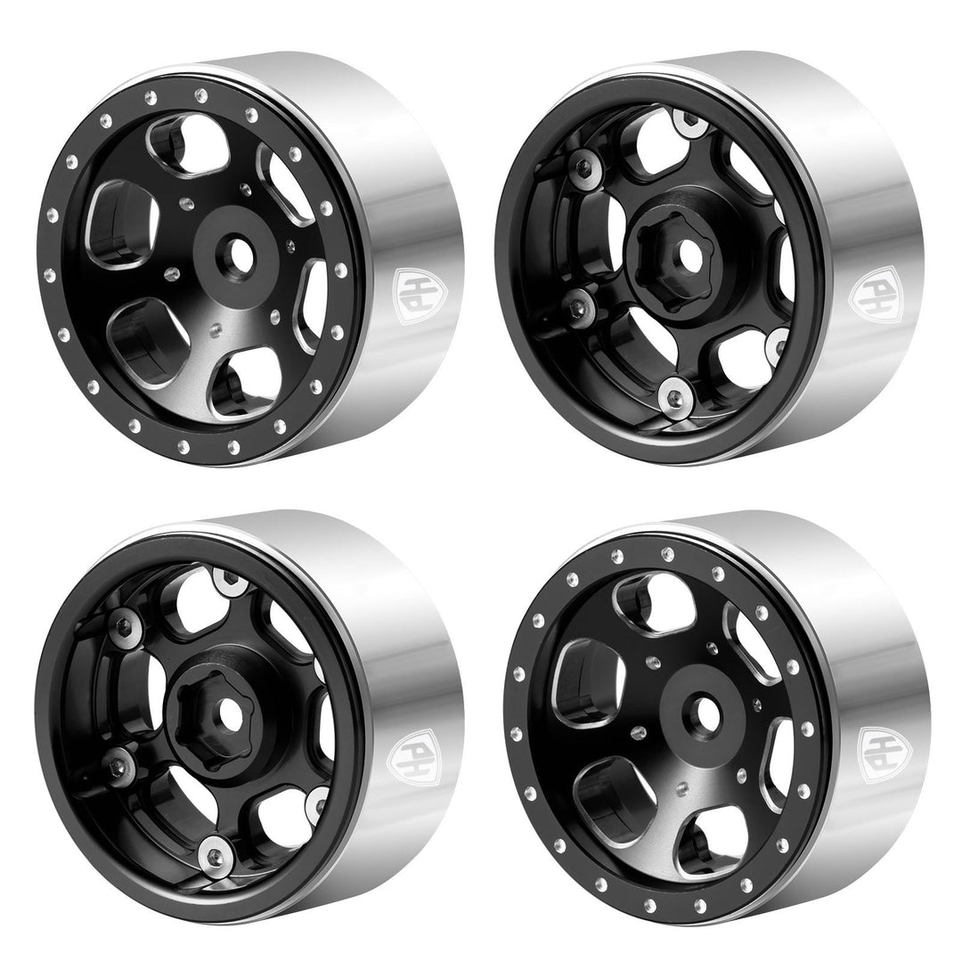 Powerhobby 1.3" Aluminum Beadlock Wheels Black (4) 1/24 Rock Crawler