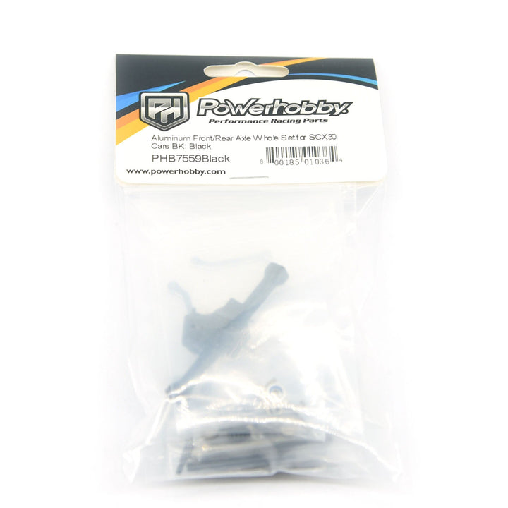 Powerhobby Aluminum Front + Rear Complete Axles w Brass Upgrades Black Axial SCX30