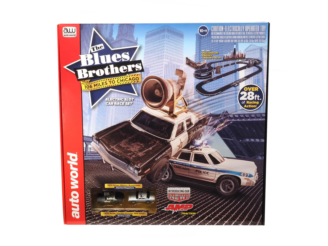 Auto World Blues Brothers Bluesmobile Chicago Police AFX HO Slot Car Set SRS359