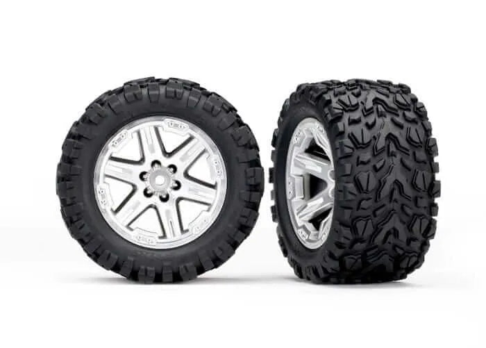 Traxxas 6773R Rustler 4x4 Chrome Talon Wheels & Tires 2.8" (2)
