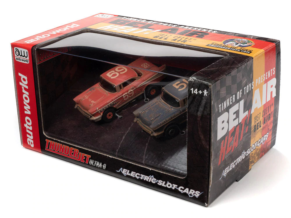 Auto World 1957 Chevy Bel Air Heat Twin Pack Thunderjet Tjet AFX HO Slot Car