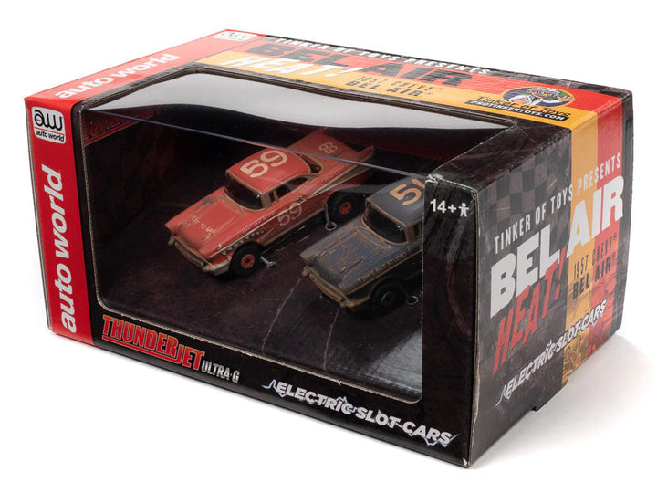 Auto World 1957 Chevy Bel Air Heat Twin Pack Thunderjet Tjet AFX HO Slot Car