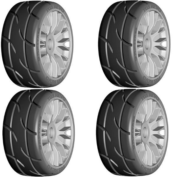 GRP GTK03-XM2 1/8 GT T03 REVO SuperSoft Mounted Tires Wheels (4) Grey