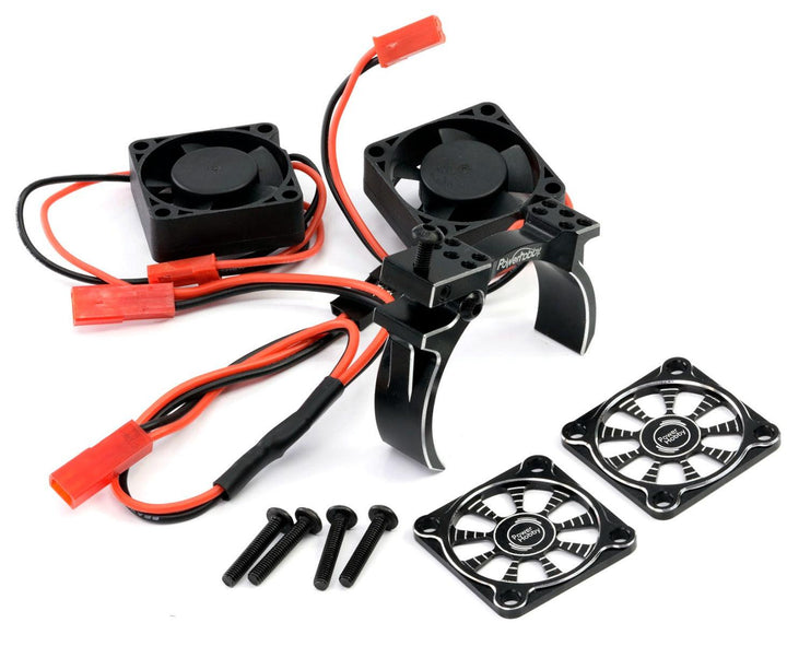 Powerhobby 1/10 Car Aluminum Heatsink 30mm Twin Turbo Cooling Fans Mount BLACK