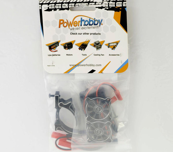Powerhobby 1/10 Car Aluminum Heatsink 30mm Twin Turbo Cooling Fans Mount BLACK