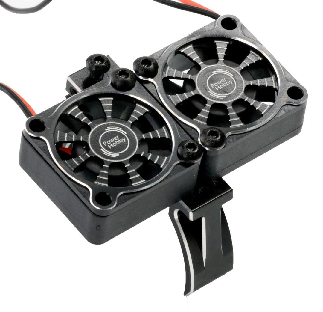 Powerhobby 1/10 Car Aluminum Heatsink 30mm Twin Turbo Cooling Fans Mount BLACK